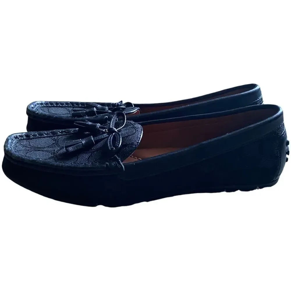 COACH Signature C Loafers Black Leather Driving Moccasin Women's 6.5 B Classic